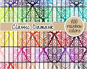 100 damask digital paper damask clipart rainbow damask pattern printable damask background damask print pastel damask bright dark paper