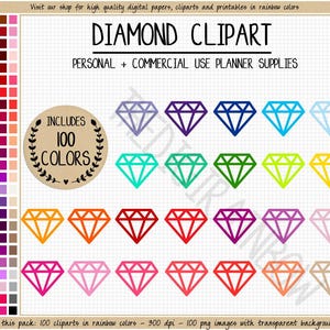 SALE 100 DIAMOND clipart diamond stickers gemstone clipart wedding clipart diamond planner stickers wedding planner stickers diamond print image 1