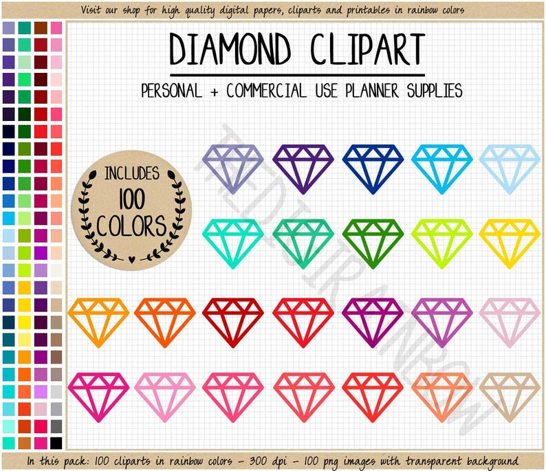 SALE 100 DIAMOND clipart diamond stickers gemstone clipart wedding clipart diamond planner stickers wedding planner stickers diamond print image 1