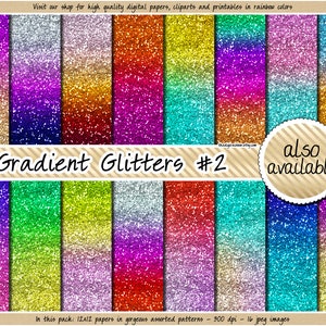 SALE Gradient glitter digital paper rainbow glitter digital paper ombre glitter metallic glitter background pink blue purple gold silver red image 2