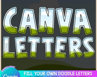 Fill your Own Doodle Letters Editable CANVA Alphabet Template, Custom Blank Alphas, Drag and Drop CANVA Font Commercial use sublimation DTF