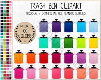 SALE 100 GARBAGE CAN clipart trash bin sticker trash sticker garbage icon cleaning planner stickers rainbow Erin Condren planner clipart