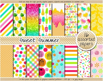 SALE Ice cream digital paper candy pattern pineapple pattern cupcake digital paper summer background wafer sprinkles paper lollipop clipart