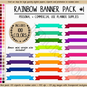 SALE 100 banner clipart rainbow banner stickers printable banner pastel banner bright banner planner stickers banner graphics web banner image 1