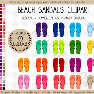 100 FLIP FLOPS clipart beach sandals clipart summer planner stickers pool planner stickers rainbow Erin Condren printable planner clipart