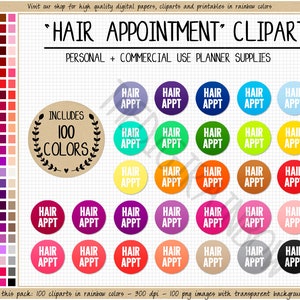 VERKOOP 100 HAAR sticker haar clipart zelfzorg sticker haar afspraak kapsalon wassen pruik kapsel planner sticker Erin Condren Goodnotes