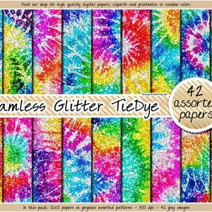 SEAMLESS glitter tie dye digital paper rainbow gradient texture printable psychedelic background hippie sublimation pattern commercial use