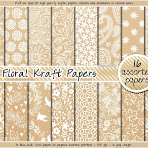 VENTE papier numérique kraft floral papier kraft floral papier numérique papier Kraft imprimable motif fleur fond mariage papier numérique kraft