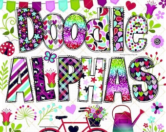 Floral Doodle Alphabet Bundle Mother's Day PNG sublimation letters Spring flower clipart faux stitch alpha glitter cheetah print scrapbook