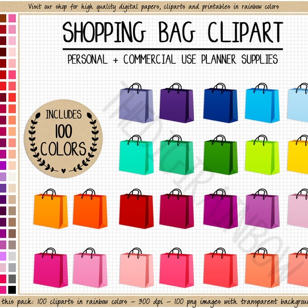 SALE 100 SHOPPING BAG clipart shopping bag planner stickers rainbow shopping stickers fashion clipart gift bag clipart Erin Condren stickers