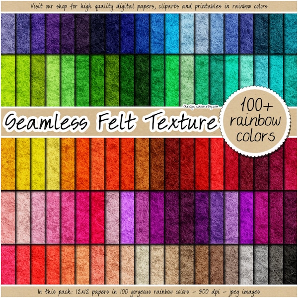 100 SEAMLESS Felt digital paper realistic felt texture wool fabric rainbow fleece fill pattern christmas background printable scrapbooking