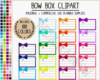 SALE 100 bow box clipart bow digital planner sticker rainbow sticker pastel box sticker Erin Condren Goodnotes Happy Planner commercial use