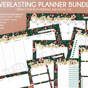 SALE Floral weekly desk planner Printable Calendar flower monthly organizer undated digital planner habit tracker to do list Memo Notepad