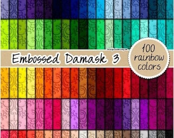SALE 100 luxury digital paper embossed paper damask pattern rainbow scrapbook printable paper 12x12 3D background glam wedding backdrop