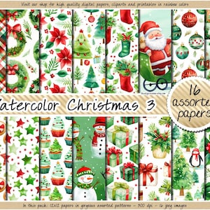 Nahtlose Aquarell Weihnachten digitales Papier rot und grün Noel Ephemera druckbare Karte Weihnachten Scrapbook Junk Journal Hintergrund kommerzielle Nutzung