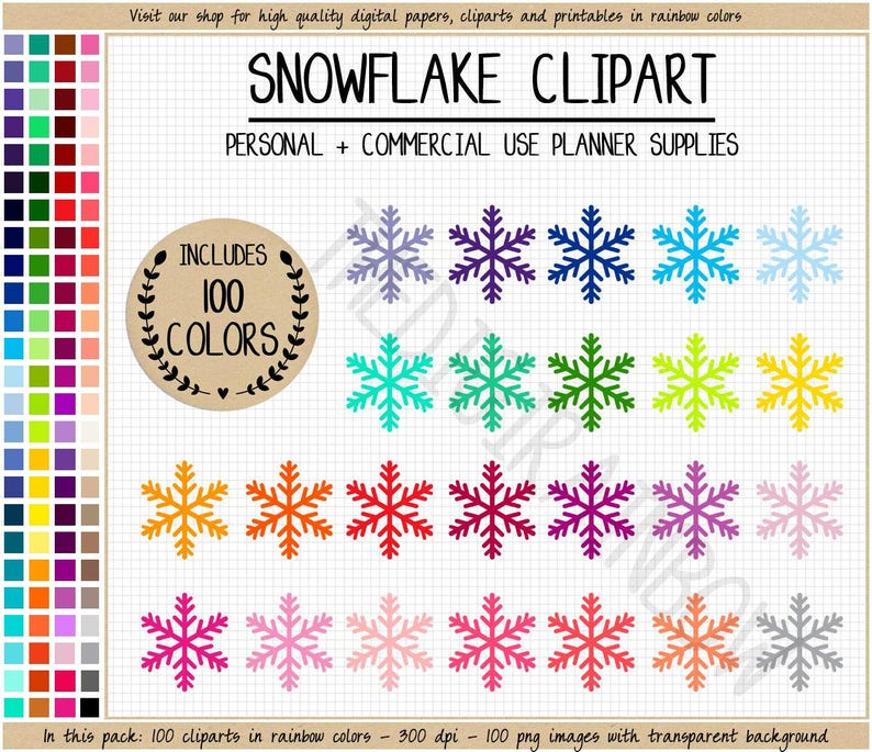 SALE 100 SNOWFLAKE clipart snowflake stickers christmas clipart winter graphics rainbow planner stickers christmas stickers frozen printable image 1