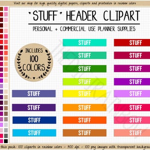 SALE 100 STUFF Planer Aufkleber hell druckbare Planer Aufkleber Regenbogen Erin Condren Header Happy Planner Kommerzieller Gebrauch Planner Clipart