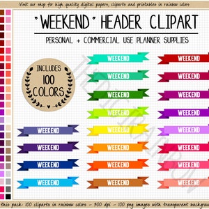 VENTA 100 pegatinas para planificador de fin de semana, pegatinas para encabezado de fin de semana, pegatinas para fin de semana, pancartas para fin de semana, cliparts para planificador de arcoíris, uso comercial