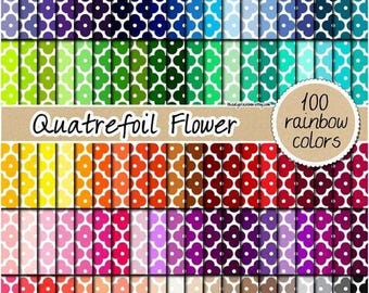 100 quatrefoil flower digital paper mosaic tile digital rainbow paper pack scrapbooking kit pattern 12x12 pastel neutral bright dark