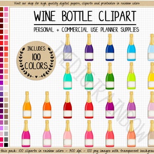 VENTA 100 BOTELLAS DE VINO clipart champán clipart pegatinas de botellas de vino botella de champán clipart día de san valentín pegatinas de planificador de fiestas arco iris