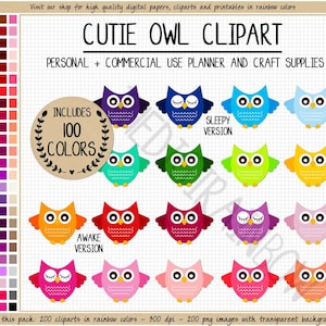 SALE 200 owl clipart rainbow owl sticker woodland clipart owl digital scrapbooking printable sticker owl transfer Erin Condren Happy Planner image 1