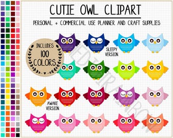 SALE 200 owl clipart rainbow owl sticker woodland clipart owl digital scrapbooking printable sticker owl transfer Erin Condren Happy Planner