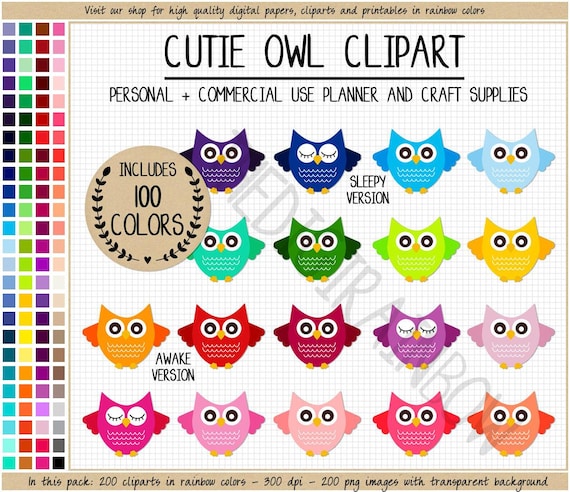 SALE 200 owl clipart rainbow owl sticker woodland clipart owl digital scrapbooking printable sticker owl transfer Erin Condren Happy Planner