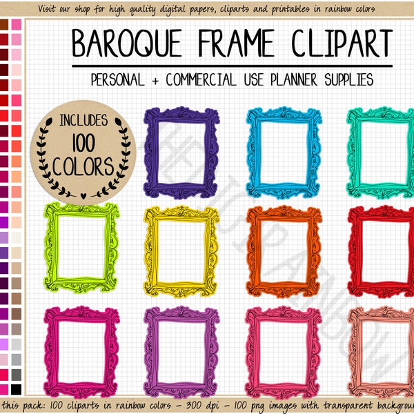 VENTe 100 cadre carré clipart paris clipart cadre photo baroque mariage clipart cadre planificateur autocollants mignons autocollants arc-en-ciel planner clipart