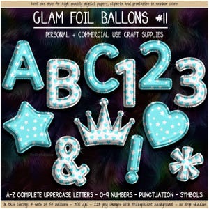 BLAU Folienballon Alphabet Clipart Sternballon Schrift Herz Ballon Alphabet Clipart Sublimationsdesign Geburtstag Gender Reveal digitale Schrift