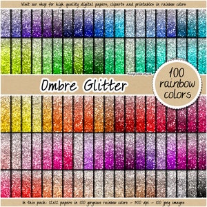 SALE 100 Ombre glitter digital paper rainbow glitter digital paper gradient glitter paper ombre metallic glitter background gold silver pink