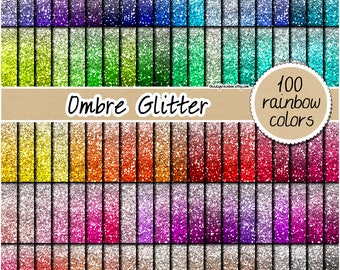 SALE 100 Ombre glitter digital paper rainbow glitter digital paper gradient glitter paper ombre metallic glitter background gold silver pink