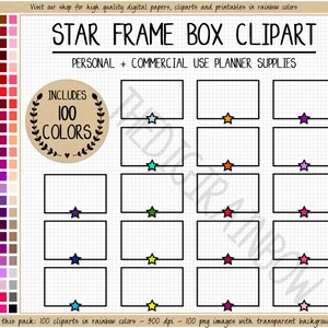 VENDA 100 ESTRELAS MEIA caixa adesivos de moldura de estrela fofa em branco meia caixa adesivos de planejador para impressão arco-íris meia caixa lindo planejador digital clipart