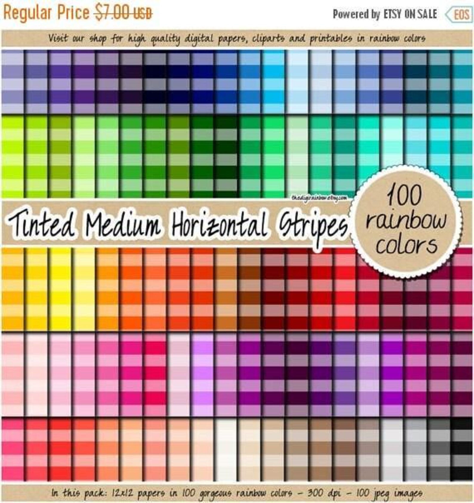100 SEAMLESS Tinted Medium Horizontal Striped Digital Paper Stripe ...