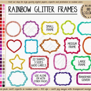 SALE 6600 glam glitter frame clipart glitter branding glitter star glitter heart printable digital frame rainbow sticker glitter sublimation