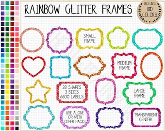 SALE 6600 glam glitter frame clipart glitter branding glitter star glitter heart printable digital frame rainbow sticker glitter sublimation
