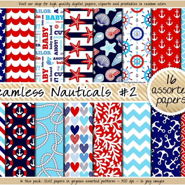 SEAMLESS nautical digital paper commercial use summer time background star fish pattern printable chevron anchor coral seashells scrapbook