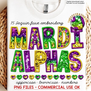 Mardi Gras Sequin Alphabet PNG Bundle, Faux Embroidery Stitch Patch Letters, Mardi Gras sublimation design, commercial use glitter alphas