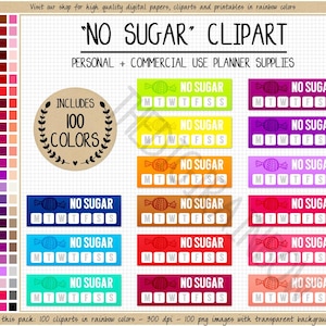 SALE 100 NO SUGAR clipart sugarfree diet eat clean digital sticker weightloss goal fitness workout no junk food tracker healthy lifestyle