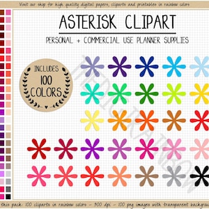 SALE 100 ASTERISK clipart asterisk planner stickers star clipart functional printable planner stickers Erin Condren commercial use clipart