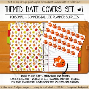 SALE Fox Date Covers Fall date covers printable digital stickers woodland clipart 1-31 number date dots bright calendar nature stickers