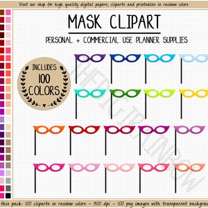 Verkauf 100 MASQUERADE MASKE Clipart venezianische Maske Aufkleber Karneval Clipart Karneval Maskerade Party Clipart Eclp Planer Aufkleber