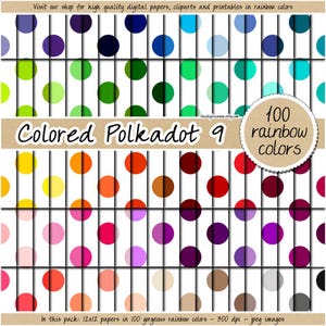 100 rainbow polkadot digital paper seamless printable background polka dot scrapbook kit dotted pattern 12x12 pastel neutral bright dark