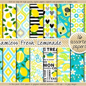 VENTA Papel digital de limonada sin costuras, clipart de gajo de limón, patrón de fruta imprimible, mojito, fiesta, limonada, pegatina, fondo de álbum de recortes de cítricos