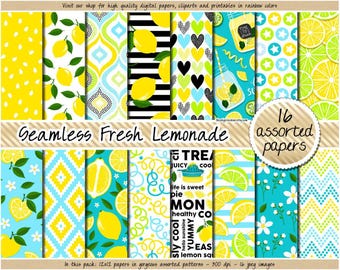 SALE Seamless Lemonade digital paper lemon wedge clipart printable fruit pattern mojito party lemonade sticker citrus scrapbook background