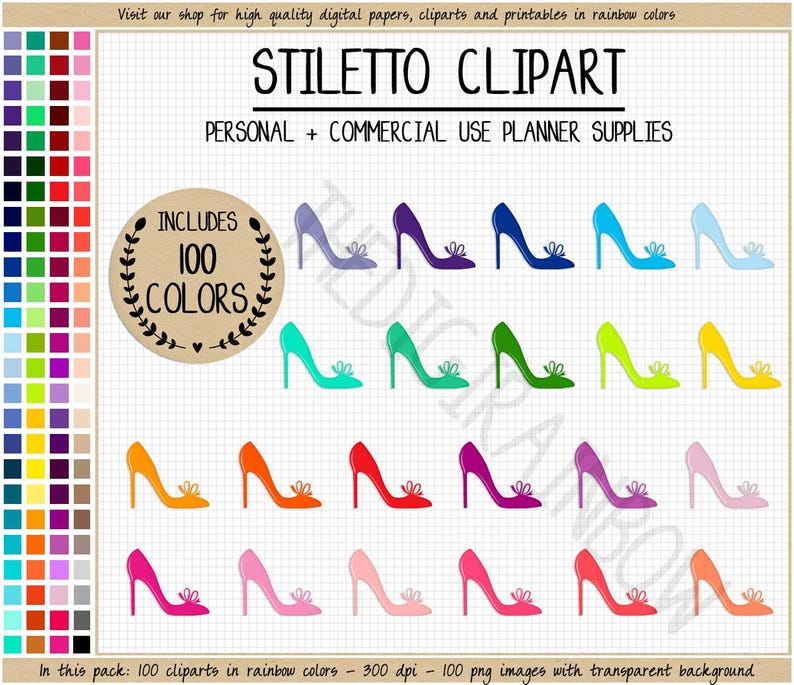 SALE 100 SHOES clipart stiletto shoes stickers heels clipart fashion clipart colorful fashion stickers rainbow planner stickers heels print image 1