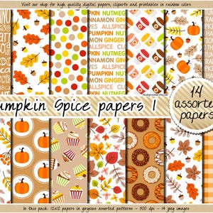 VENDA Papel digital de outono Papel digital de especiarias de abóbora Papel digital de Ação de Graças para scrapbooking de outono vermelho verde amarelo marrom laranja clipart de outono