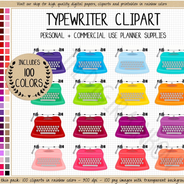 SALE 100 typewriter clipart typewriter planner stickers writer graphics typewriter pattern rainbow clipart pastel bright dark neutral ECLP