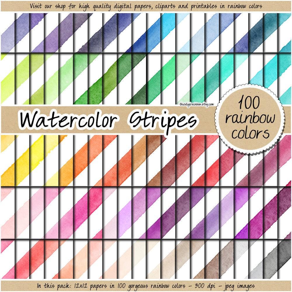 SEAMLESS Watercolor Digital Paper Pastel Stripes Digital Paper Rainbow ...