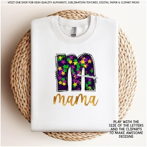 Mardi Gras Alphabet Clipart Fleur de Lis Buchstaben Karneval Maskerade Perle Aufkleber Goldfeder Sublimation PNG Schriftart New Orleans Maske Party Bild 5