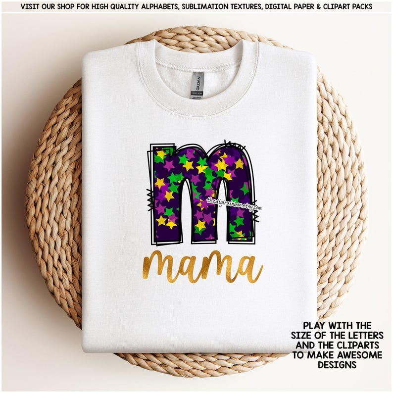Mardi Gras Alphabet Clipart Fleur de Lis Buchstaben Karneval Maskerade Perle Aufkleber Goldfeder Sublimation PNG Schriftart New Orleans Maske Party Bild 5